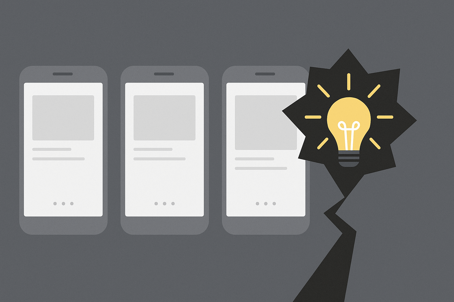 Illustration showing a grid of nearly identical app UIs to emphasise sameness