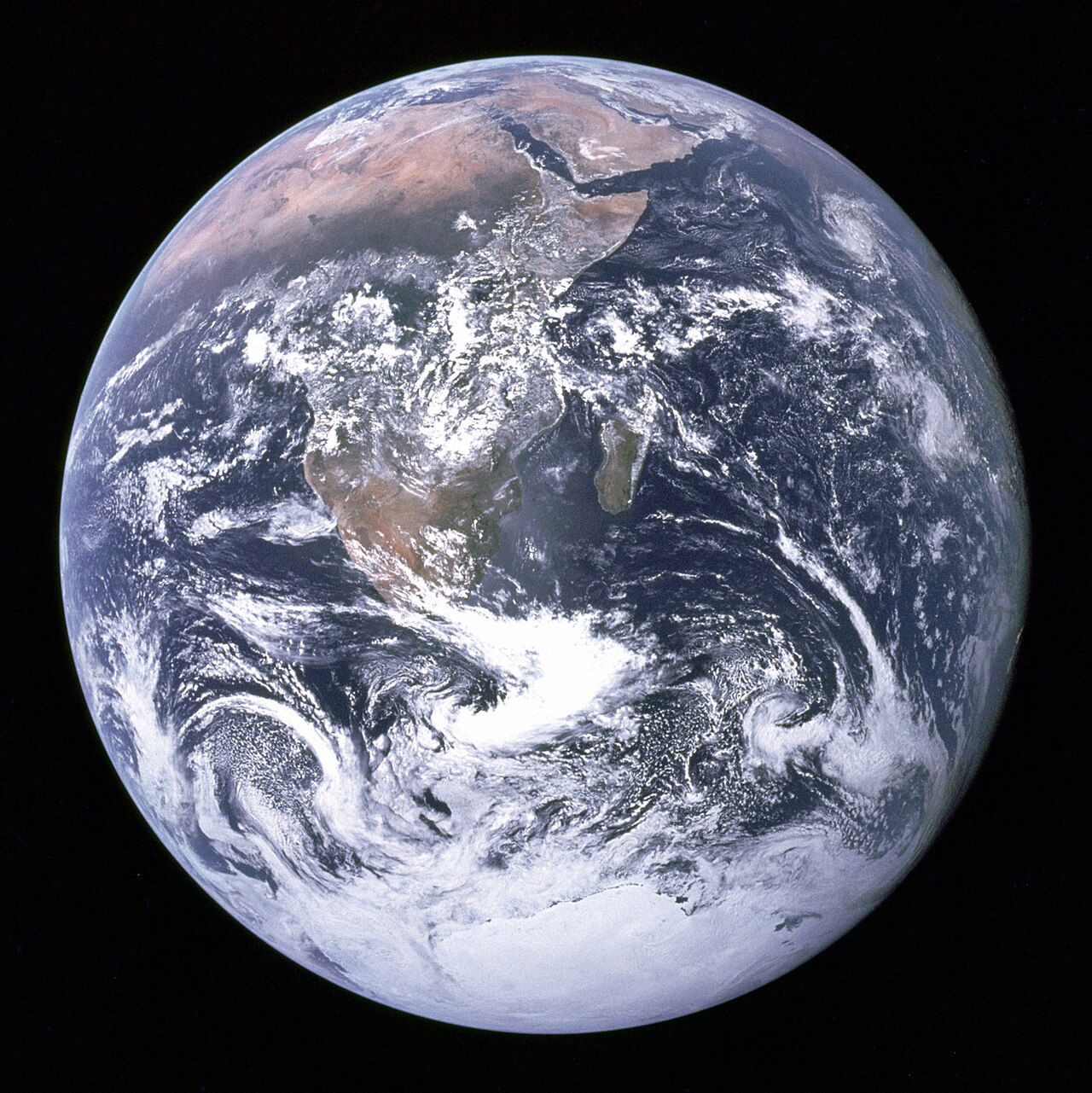 The fully illuminated Earth as seen from Apollo 17